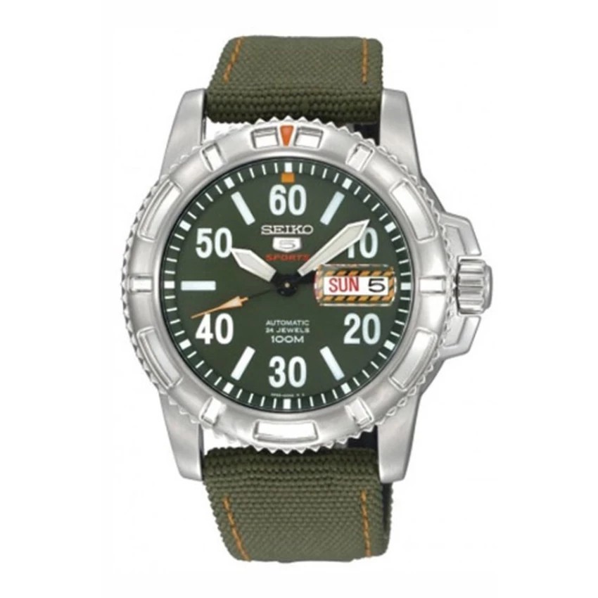 SEIKO Military Automatic นาฬิกาผู้ชาย สีเขียว สายผ้าร่ม รุ่น SRP215K2
