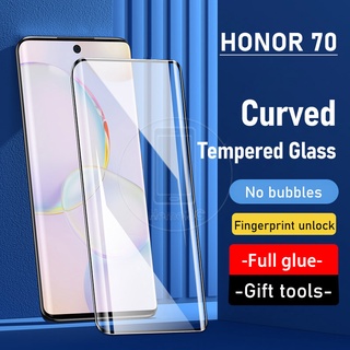 Honor 70 Honor70 【ปลดล็อกลายนิ้วมือ】ฟิล์มกระจกนิรภัยกันรอยหน้าจอ แบบโค้ง