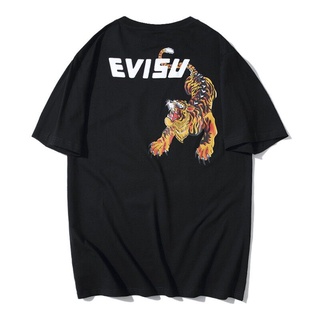 NEW Evisu Tiger Monogram เสื้อยืดคอกลมแขนสั้นสําหรับผู้ชาย Oversize