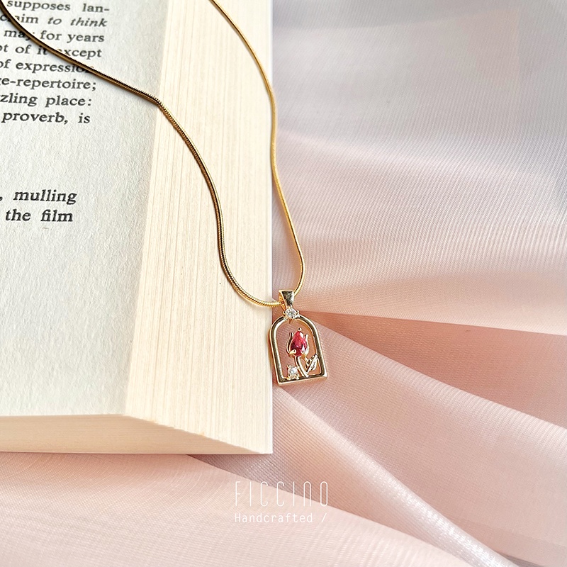 Ficcino สร้อยคอ จี้เหล็กไทเทเนียม ชุบทอง 18k 'Beauty and the Beast' แฟชั่นสําหรับผู้หญิง