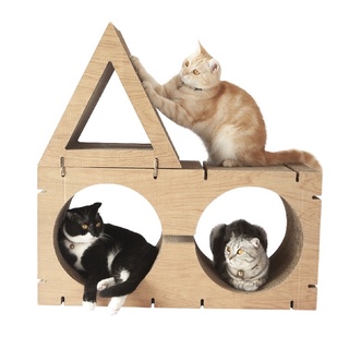 KAFBO Cat Scratching Furniture HOME 2 pcs Set – Walnut (Triangle + DOUBLE-CIRCLE) ที่ลับเล็บแมว ที่ฝนเล็บแมว ที่ข่วนเล็บแมว ที่นอนแมว บ้านแมว ของเล่นแมว เฟอร์นิเจอร์