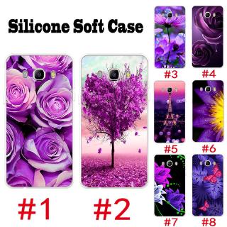 เคสโทรศัพท์มือถือ ชนิด TPU แบบนิ่ม ลายดอกไม้ สีม่วง สไตล์โรแมนติก สำหรับ Samsung J3 J5 J7 2015 2016