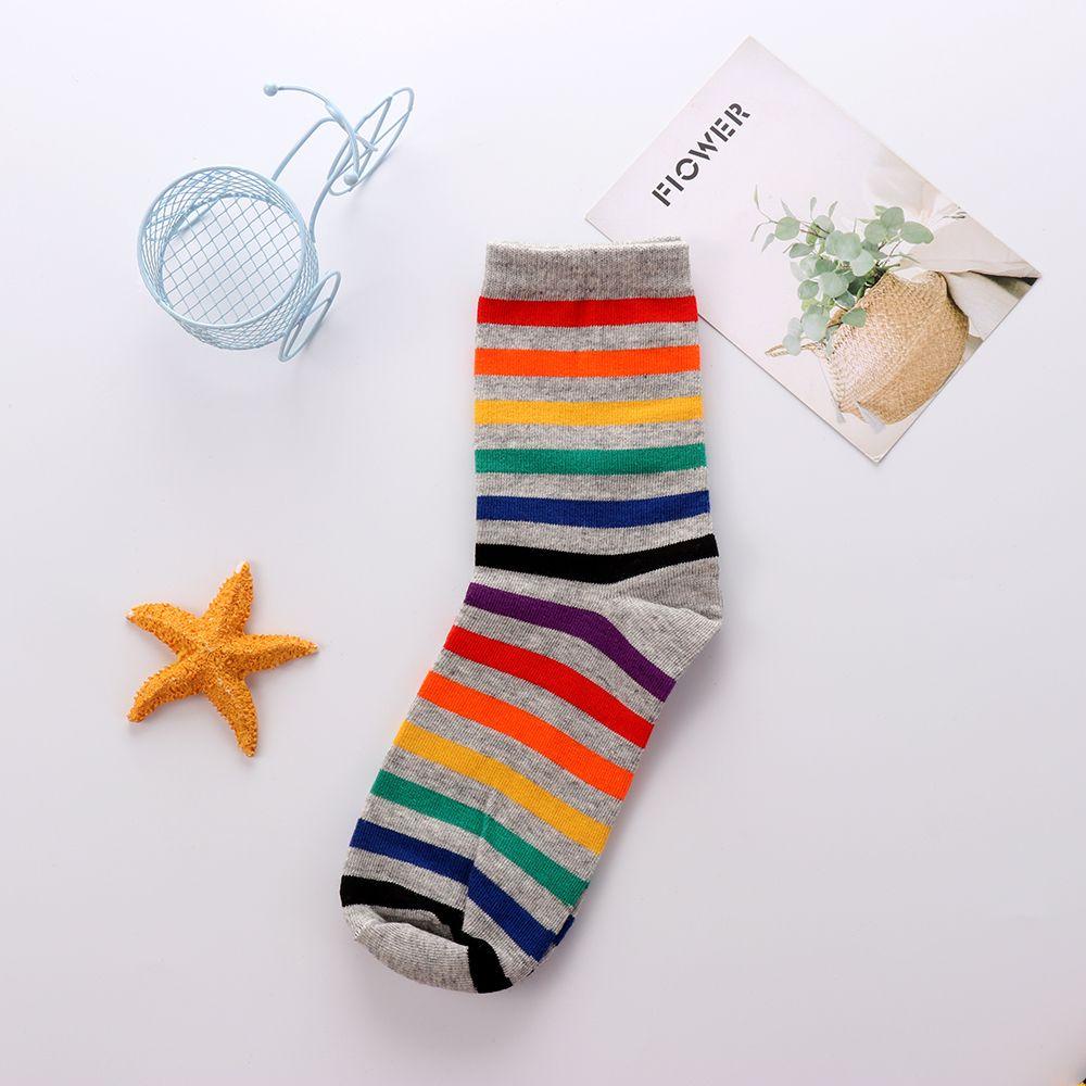 MIHAN Tide Rainbow Socks Casual Mid tube sock Stripes Women Fashion Sweat absorb Breathable Cotton/Multicolor #9