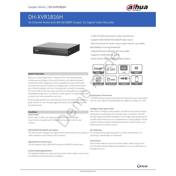 Dahuaเครื่องบันทึกภาพDVR16กล้องออกใบกำกับภาษีได้