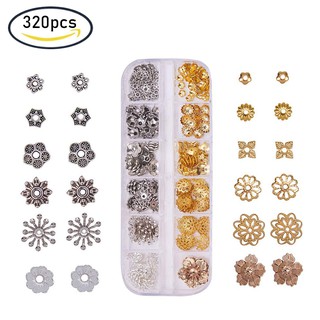 320pcs DIY Alloy &amp; Brass Bead Caps Flower Mixed Color