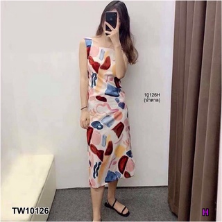 เดรสลายกราฟฟิกสายผูกปม TT10126 Graphic knotted strap dress