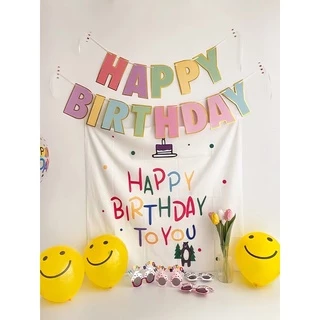 (ร้านไทย🇹🇭ส่งไว)งานสวยที่สุด!!! ผ้าตกแต่งวันเกิด ป้ายวันเกิด ฉากหลัง happy birthday