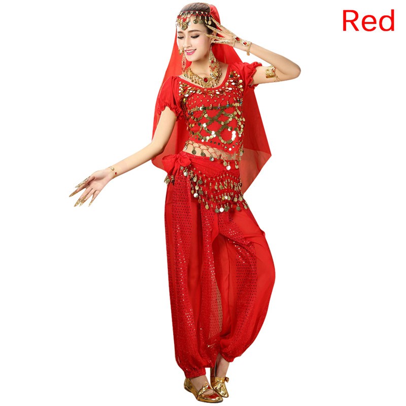 PurpleredtoWomens Belly Dance Costumes Set Indian Dancing Dress Clothes