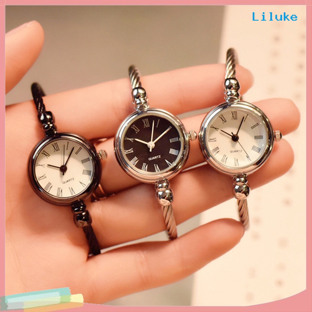 Liluke ผู้หญิง Retro กําไลข้อมือสร้อยข้อมือสายสแตนเลสรอบหน้าปัดนาฬิกาข้อมือควอตซ์