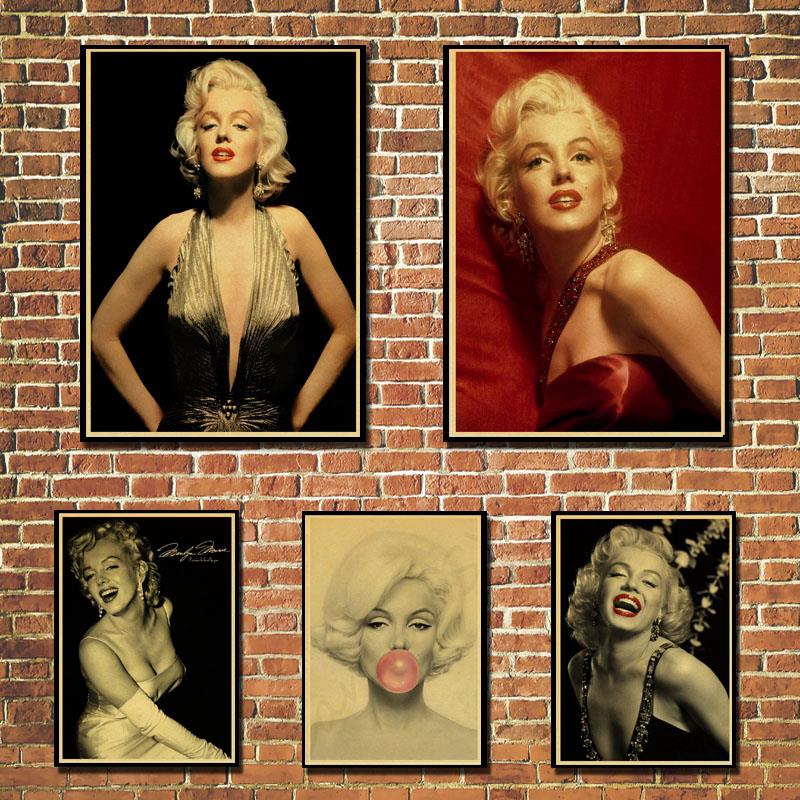 โปสเตอร์กระดาษคราฟท์ ลายการ์ตูน Marilyn Monroe สไตล์เรโทร สําหรับแขวนตกแต่งผนังบ้าน