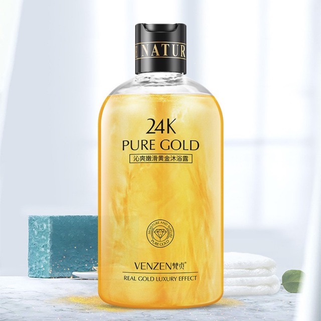 (ขวดใหญ่) เจล อาบน้ำ เวนเซน 550ML.  (Shower gel 24K pure gold Venzen)