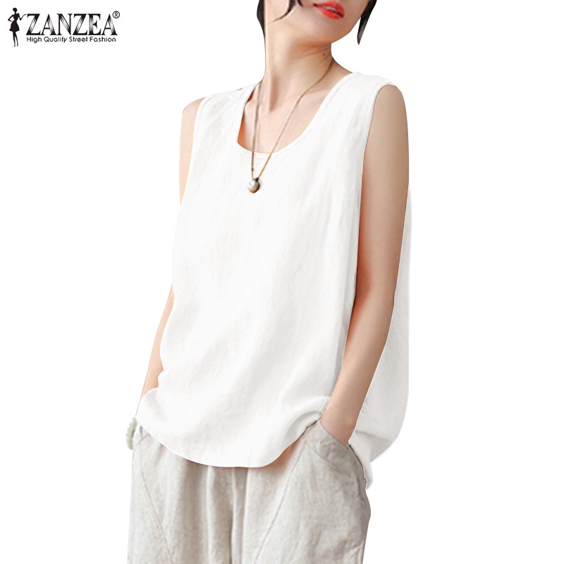 ZANZEA ซานเซีย ผู้หญิงเกาหลีลําลองคอกลมสีทึบหลวม3/4แขนเสื้อ