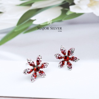 🎁 ดอกไม้ 12มิล ใส่พลอย / ต่างหูเงินแท้ 92.5% Swarovski ต่างหูน่ารักๆ ต่างหูเงินแท้100 Major Silver  :  C-Flo-12