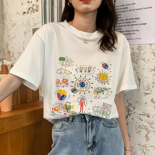 เสื้อยืด Oversize ผ้าCotton 100% แฟชั่นสไตล์เกาหลี T-Shirt โอเวอร์ไซส์ สกรีนลายสวยงาม พร้อมส่ง