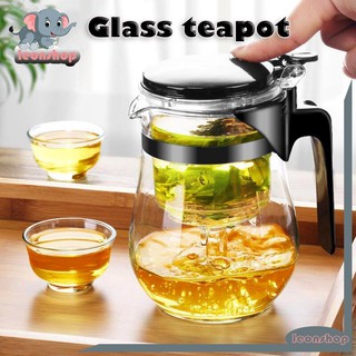 กาน้ำชงชา มีที่กรองสแตนเลส กาน้ำชาทรงกลมแบบใส ถ้วยชากา กาน้ำชา ​750ml Glass teapot