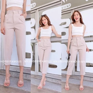 🍒ไอด้า7ส่วน🍒กางเกงเอวสูง7ส่วนขากระบอก/ผ้าไอด้า/ซิปหน้าไซส์S-2Xl