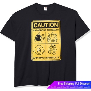 นินเทนโด ร์ตูนพิมพ์ฤดูร้อน ย์เสื้อยืด Nintendo Mens Super Mario Bad Guys Caution Sign T-Shirt Nintendo T-shirt