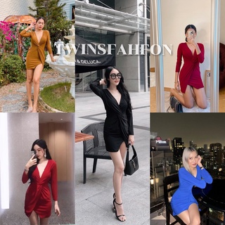 Jessy dress🔥แขนยาวแหวกลึกในตำนาน สวยแพงมีเสน่ห์ เซ็กซี่แบบมีคลาส Free Size | Twinsfahfon