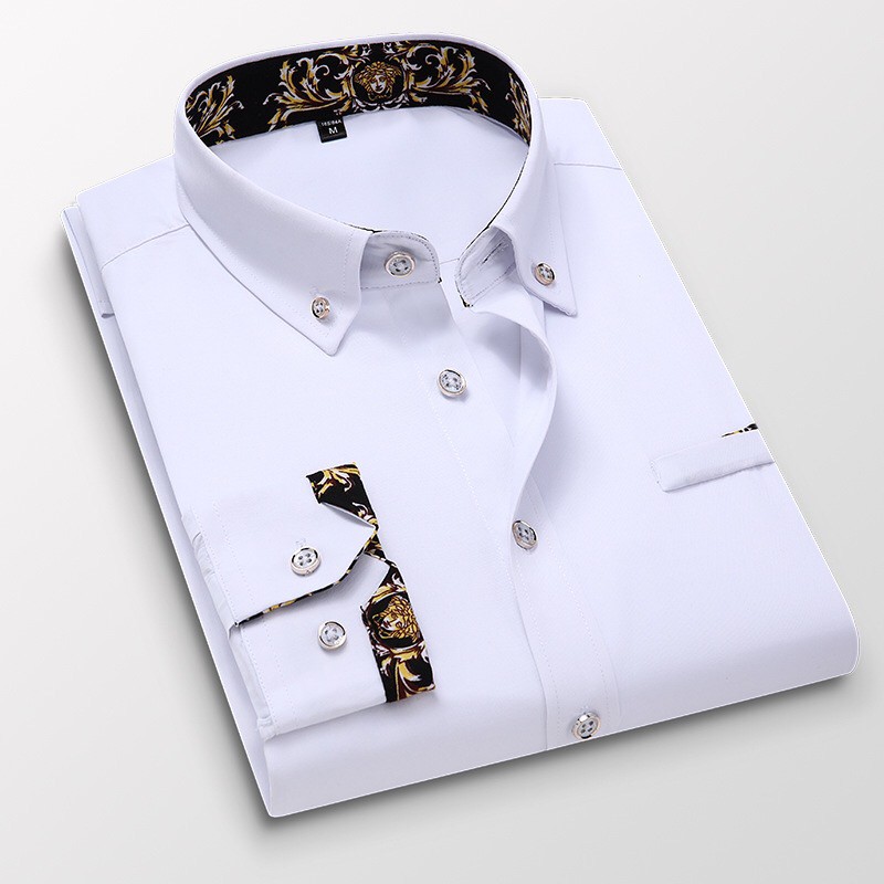 พร้อมส่ง เสื้อเชิ้ตทํางาน แขนยาว พิมพ์ลาย สไตล์วินเทจ แบบเป็นทางการ