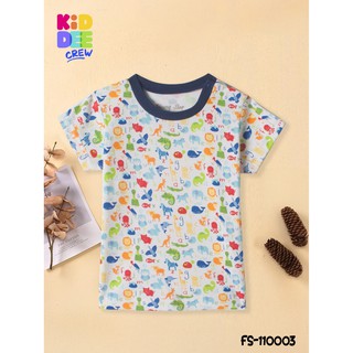 KiddeeCrew เสื้อแขนสั้นเด็กสีขาวลายรวมสัตว์ White shirt with animal pattern เหมาะสำหรับอายุ 1-3 ปี