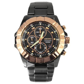 Seiko Lord Chronograph Mens Watch Black/Gold Strapรุ่นSNDD78P1