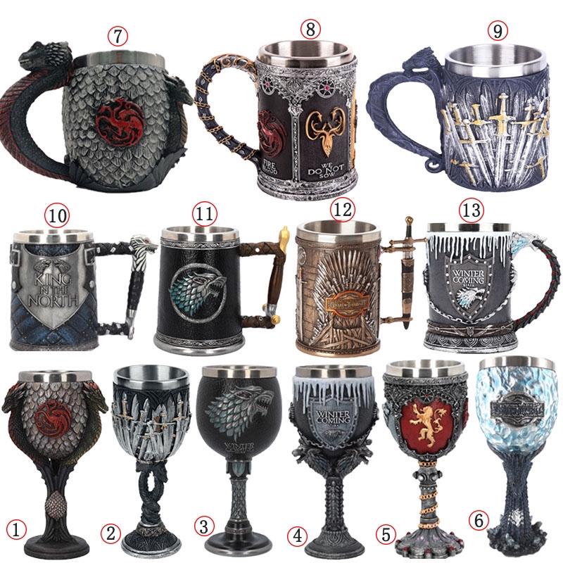 Game of Thrones แก้ว Goblet สแตนเลสเรซิ่น 3D เบียร์ Tankard ถ้วยกาแฟแก้วไวน์ 600ml 400ml 200ml BEST GOT พัดลมของขวัญ