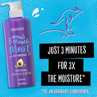 ทรีสเม้นท์3นาที Aussie 3 minute miracle moist deep conditioner ทรีทเม้นท์บำรุงผมสูตรเข้มข้น ช่วยบำรุงเส้นผม ขนาด 475ml.