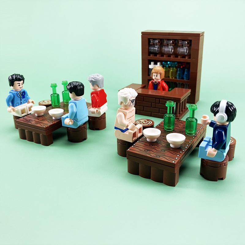[FunBrick] โมเดลโต๊ะ เก้าอี้ ตู้ไวน์ คลาสสิก DIY อุปกรณ์เสริม สําหรับตกแต่งบ้าน