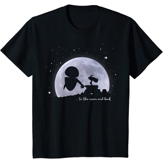 เสื้อยืดผ้าฝ้ายพรีเมี่ยม เสื้อยืด พิมพ์ลาย Disney Pixar Wall-E &amp; Eve To The Moon