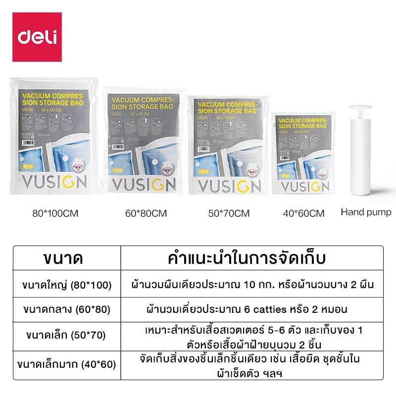 Deli ถุงสูญญากาศ มีวาล์ว ประหยัดพื้นที่ ใช้งานซ้ำได้ thumbnail 9