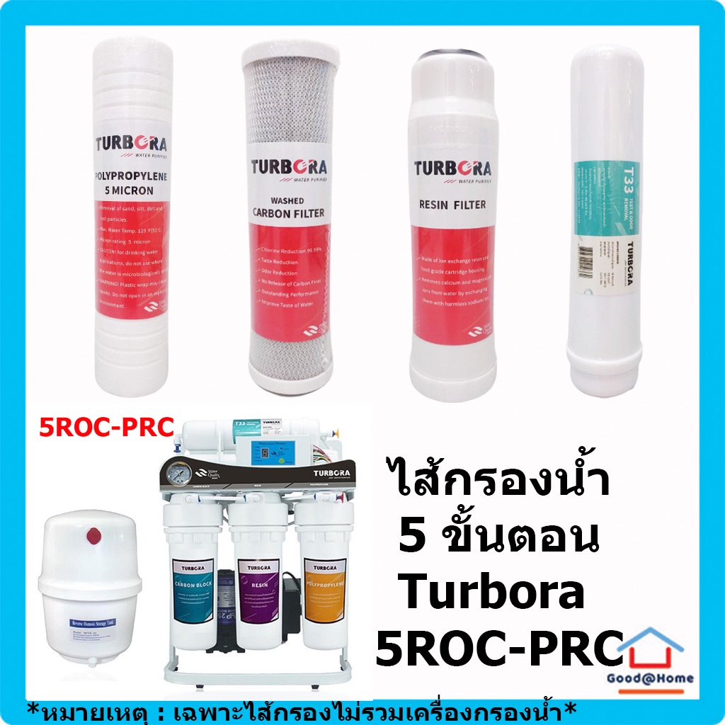 ชุดรวม ไส้กรอง Turbora 5 ขั้นตอน (ไม่รวม RO Membrane) สำหรับเครื่อง Turbora 5ROC-PRC Water Filter Water Purifier