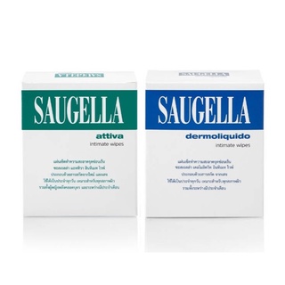 Saugella Wipes ซอลเจลล่า แผ่นเช็ดทำความสะอาด จุดซ่อนเร้น โดยไม่ต้องล้างออก 10 แผ่น  Attiva สีเขียว / Dermoliquid สีฟ้า