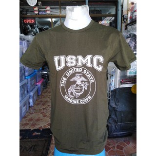 เสื้อยืดเขียว​ทหารแขนสั้นส​กรีน​USMC​ขาว​ไชร์​Mออริจินัลอย่างดีORIGINAL