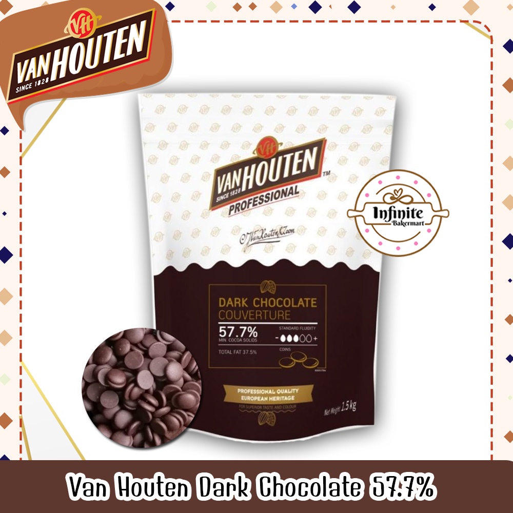 🎉พร้อมส่ง ถูกที่สุด🎉 Van Houten Dark Chocolate 57.7% แบ่งขายและขนาด 1.5 kg