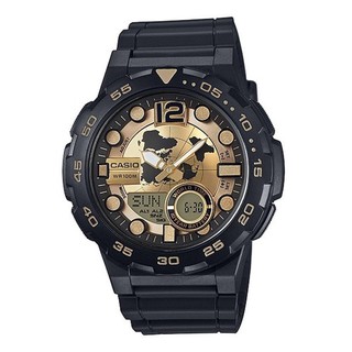 นาฬิกา Casio สายเรซิ่นสีดำหน้าปัดทอง ุร่น AEQ-100BW-9A (สินค้าใหม่)