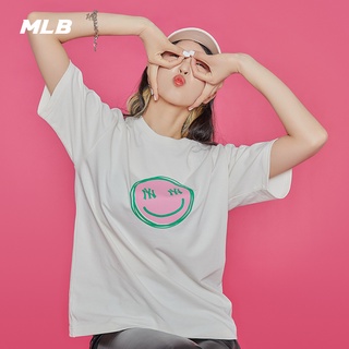 Mlb เสื้อยืดลําลอง แขนสั้น พิมพ์ลายหน้ายิ้ม ทรงหลวม สไตล์ใหม่ เหมาะกับฤดูใบไม้ผลิ ฤดูร้อน สําหรับสตรี