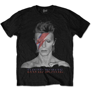 เสื้อยืดผ้าฝ้ายพิมพ์ลาย เสื้อยืด ลาย David Bowie Aladdin Sane สีดํา