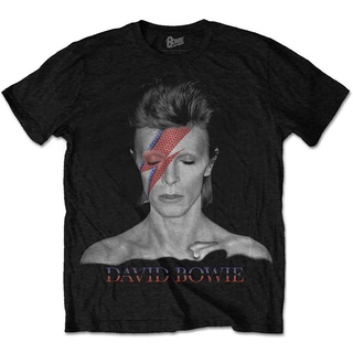 เสื้อยืดผ้าฝ้ายพิมพ์ลาย เสื้อยืด ลาย David Bowie Aladdin Sane สีดํา