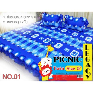 ที่นอนปิคนิคราคาถูก ขนาด5 ฟุต+ หมอนหนุน 2 ใบ (ถุงใส)
