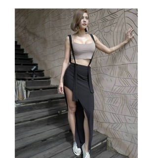 Cเซต crop สายเดี่ยว+เอี๊ยมกป