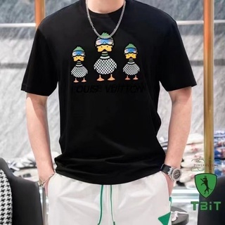 Lv2022 ใหม่ เสื้อยืดลําลอง ผ้าฝ้าย แขนสั้น คอกลม พิมพ์ลายโลโก้เป็ดรวย แฟชั่นสําหรับผู้ชาย และผู้หญิง