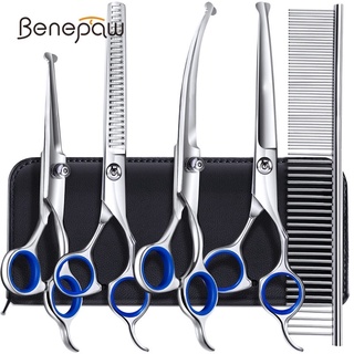 Benepaw 6 In 1 กรรไกรตัดขนสัตว์เลี้ยง สเตนเลส ทรงกลม ออกแบบตามสรีรศาสตร์ สําหรับสุนัข