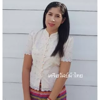 เสื้อคอจีนลูกไม้สลับสี