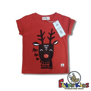 เสื้อยืดเด็ก Flynn Kids  สีแดง สกรีนกำมะหยี่ ลาย กวาง Reindeer 9044A12