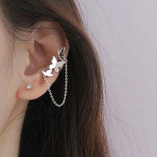 ต่างหูหนีบผีเสื้อห้อยโซ่ • Silver Butterflies Chain Ear Cuff