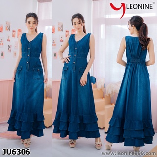 แม๊กซี่เดรสยีนส์ Maxi Dress jeans Leonine JU6306เข้ม แซกยีนส์ยาว  เดรสยีนส์ยาว เดรสยีนส์ ชุดยีนส์แฟชั่น ชุดเดรส