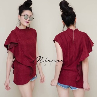 เสื้องานป้ายระบายทรงสวยเก๋ humma suede ruffled blouse