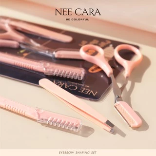 NEE CARA | N209 เซ็ตแต่งคิ้ว ที่กันคิ้ว 3ชิ้น/ชุด ชุดกรรไกรพร้อมหวีตัดแต่งขนคิ้ว EYEBROW SHAPING SE