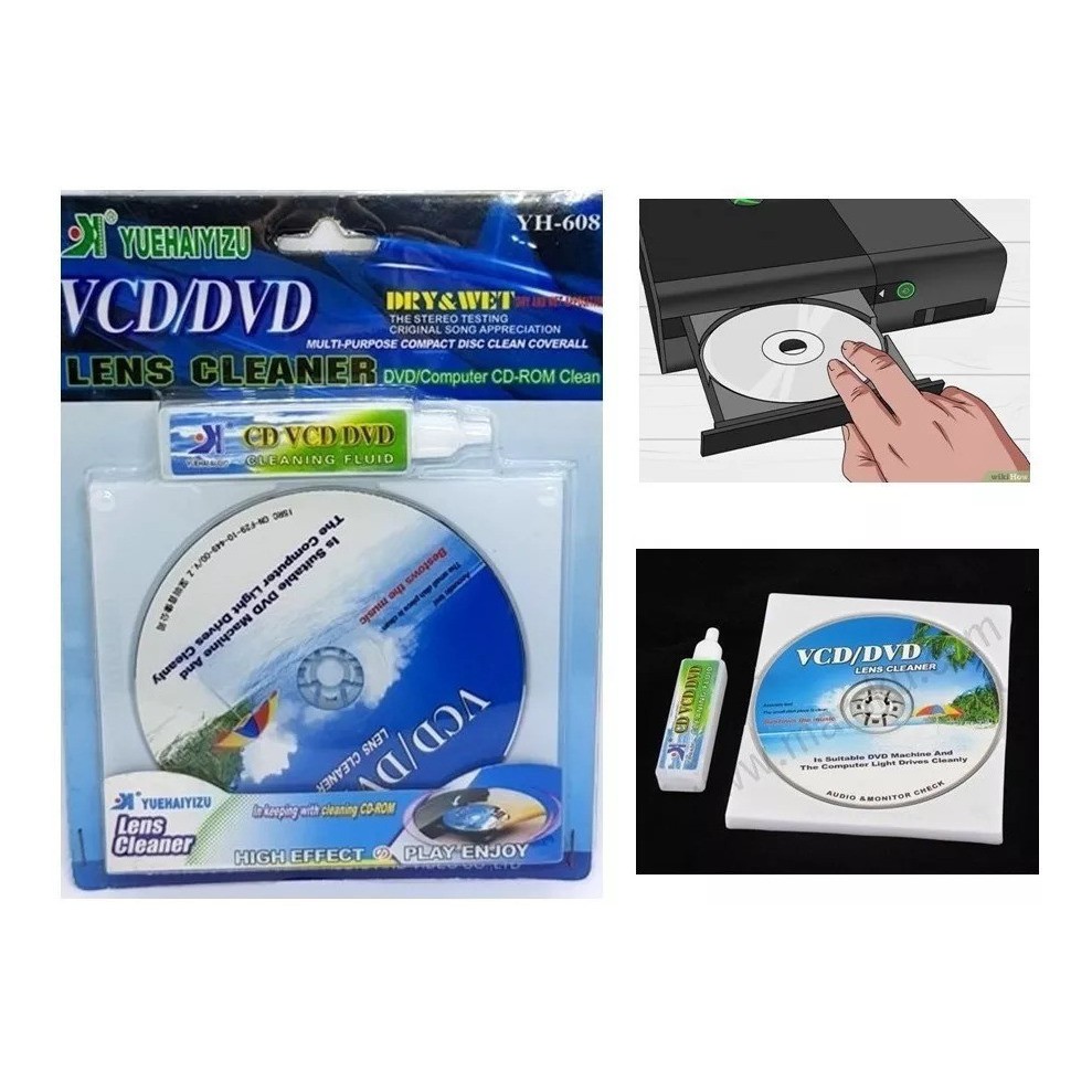 แผ่นทำความสะอาดหัวอ่าน CD/DVD/VCD lens cleaner YH-608 (น้ำยา+แผ่นทำความ ...