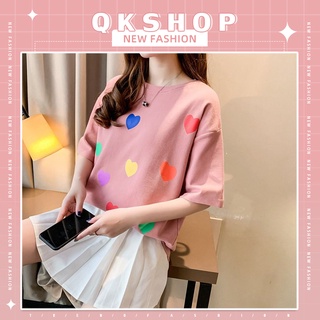 QKshop 🌻สุดในรุ่น ใส่หุ้นไหนก็สวย เป๊ะปัง ไม่อยากจะอวย แต่ใส่ละสวยจริงแกร๊🦋 เสื้อยืดรุ่นสกรีนลายหัวใจ ละมุนละไมไปอีก🐻